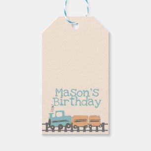 Retro Kids Trein 1e Verjaardagsfeestje    Cadeaulabel