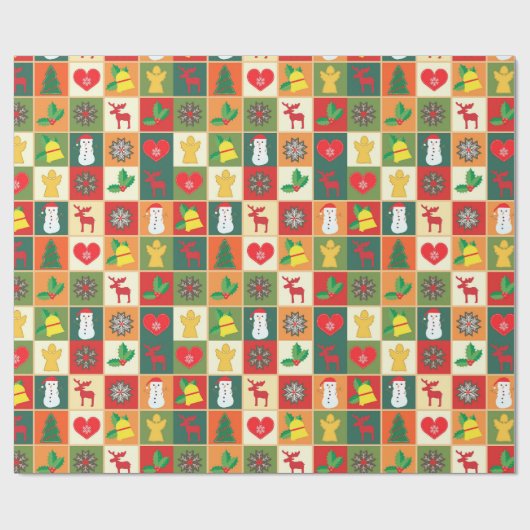 Retro kijk cadeauomslag. Multikleurenkerstpapier Cadeaupapier (Vlak)