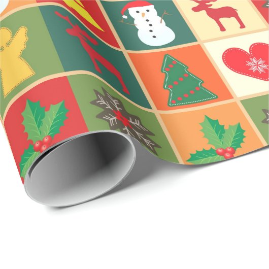 Retro kijk cadeauomslag. Multikleurenkerstpapier Cadeaupapier (Rol Hoek)