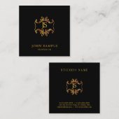 Retro Kijk zwart en gouden artistieke monogram Vierkante Visitekaartje (Voorkant / Achterkant)