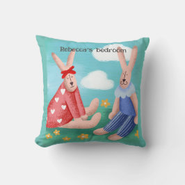 Retro kijkend konijnen met bewerkbare naamkussen/ kussen