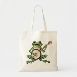 Retro kikker banjo spelend 90s muziek liefhebbers tote bag