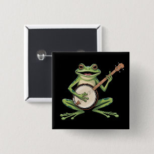 Retro Kikker die Banjo Speelt 90s Muziek Liefhebbe Vierkante Button 5,1 Cm