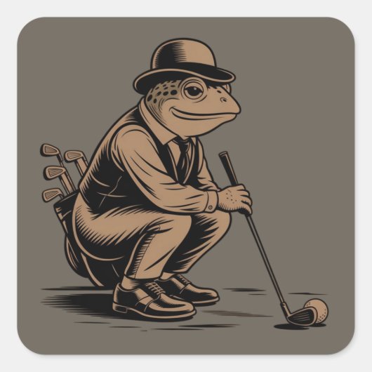 Retro Kikker Grappige Retro Kikker Golf Liefhebber Vierkante Sticker (Voorkant)