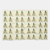 Retro kikker op een fiets met bloemen theedoek (Horizontaal)