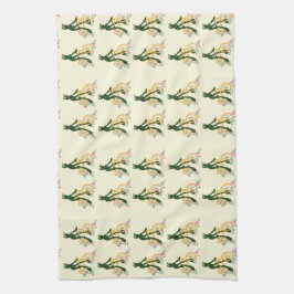 Retro kikker op een fiets met bloemen theedoek