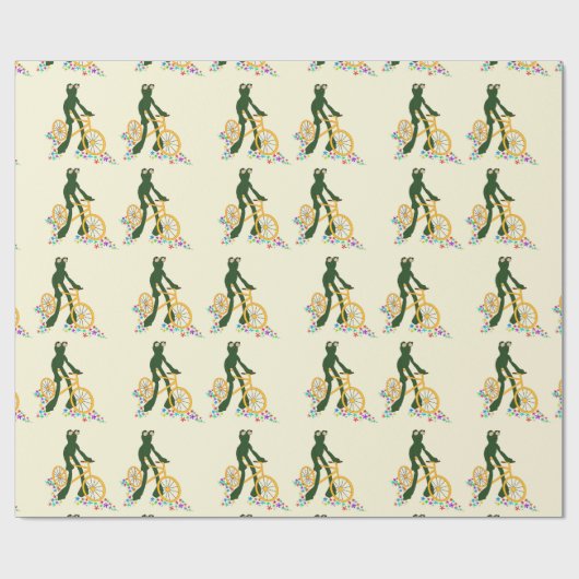 Retro kikker op fiets met bloemen cadeaupapier (Vlak)