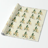 Retro kikker op fiets met bloemen cadeaupapier (Uitgerold)