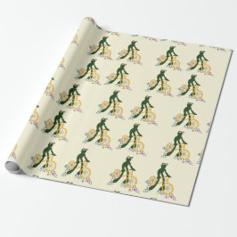 Retro kikker op fiets met bloemen cadeaupapier