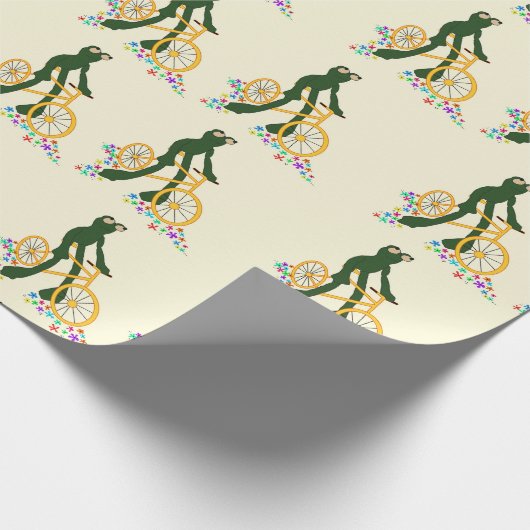 Retro kikker op fiets met bloemen cadeaupapier (Hoek)