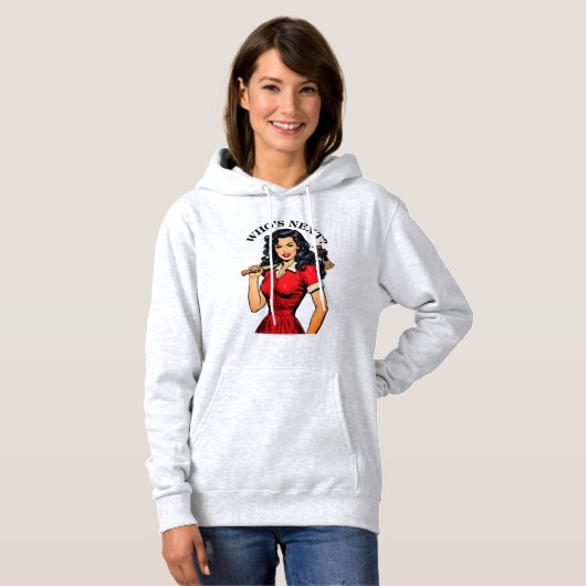 Retro Killer Housewife “Who’s Next?” Hoodie (Voorkant volledig)