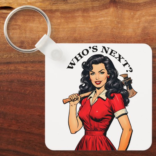 Retro Killer Housewife “Who’s Next?” Keychain (Voorkant)