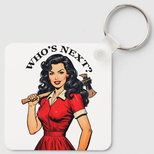 Retro Killer Housewife “Who’s Next?” Keychain (Achterkant)