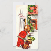  Retro Kind op Kerstochtend Custom Feestdagenkaart (Voorkant)