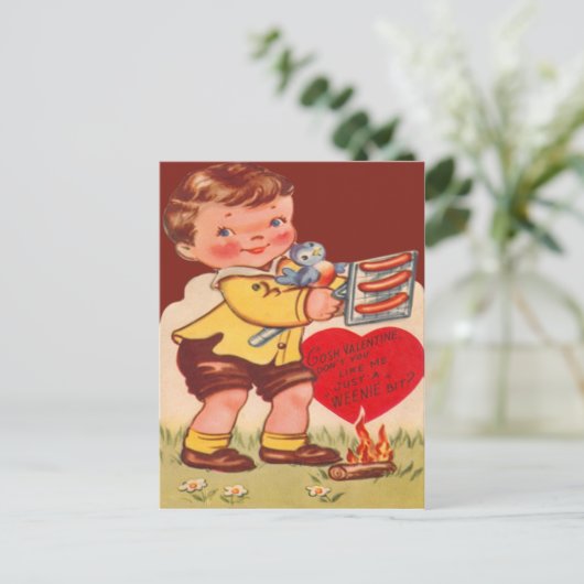  Retro Kind Roosteren Hotdogs Valentijn Feestdagenkaart (Staand voorkant)