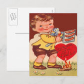 Retro Kind Roosteren Hotdogs Valentijn Feestdagenkaart (Voorkant / Achterkant)
