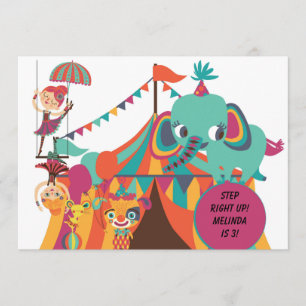 Retro Kinder Circus Birthday Uitnodiging