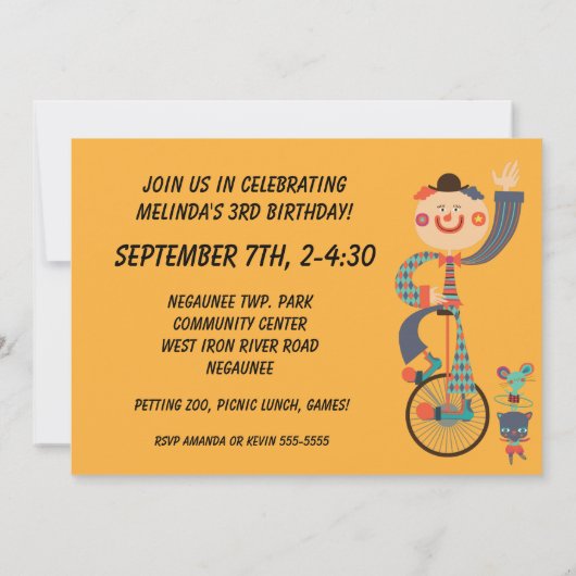 Retro Kinder Circus Verjaardagsuitnodiging Kaart (Achterkant)