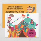 Retro Kinder Circus Verjaardagsuitnodiging Kaart (Voorkant / Achterkant)