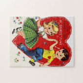 Retro  Kinder Dancing Valentijnsdag Legpuzzel (Horizontaal)