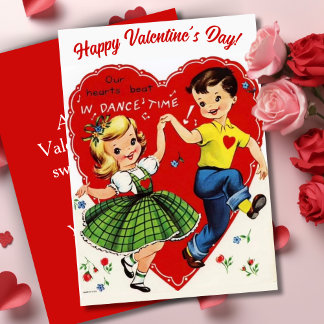 Retro  Kinder dansende Aangepaste Valentijnsdag Feestdagenkaart