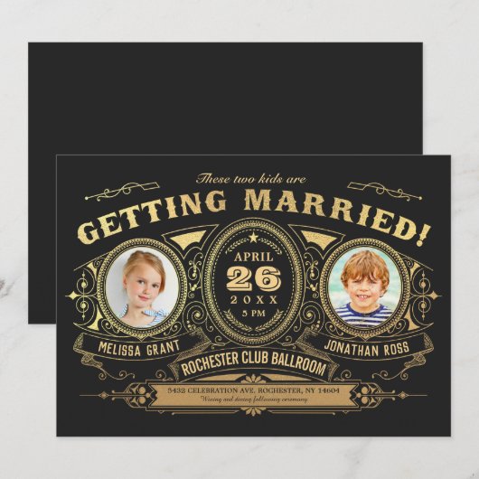  retro Kinder foto bruiloft uitnodigingen Folie (Voorkant / Achterkant)