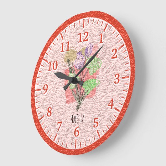 Retro Kinder gestippelde bloemige rode kunst Grote Klok (Hoek)