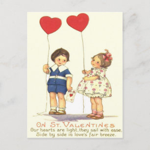 Retro Kinder Hartballonnen Valentijn Kaart