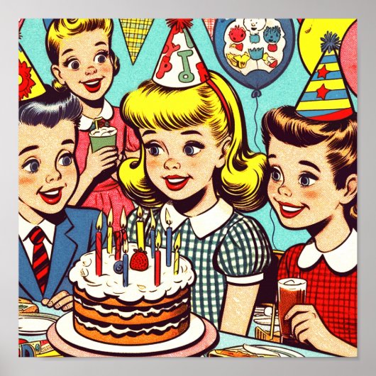 Retro Kinder Partij Comics Poster (Voorkant)