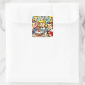 Retro Kinder Partij Comics Vierkante Sticker (Tas)