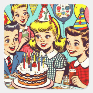 Retro Kinder Partij Comics Vierkante Sticker