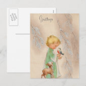  Retro kinder Vakantie Kerst briefkaart (Voorkant / Achterkant)