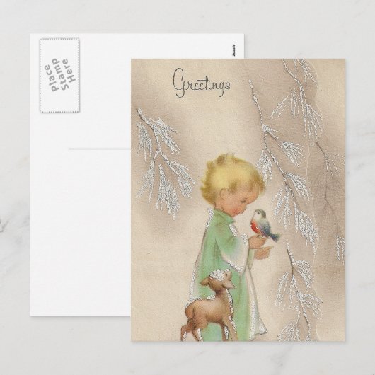  Retro kinder Vakantie Kerst briefkaart (Voorkant / Achterkant)