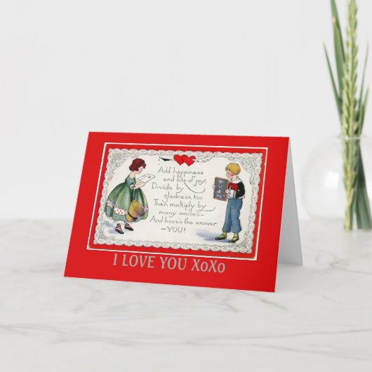 Retro Kinder Valentijnsdag Rood Feestdagen Kaart (Voorkant)