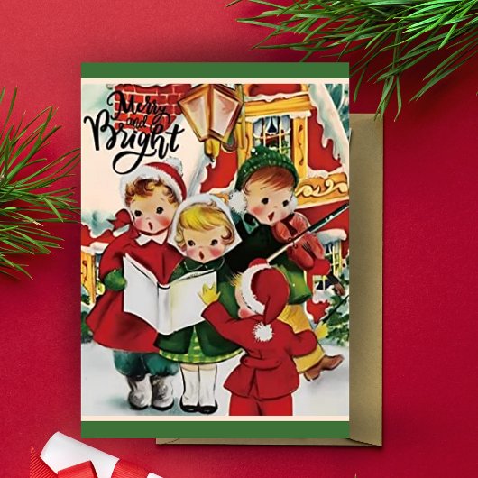 Retro  Kinderen Caroling Custom Christmas Feestdagen Kaart