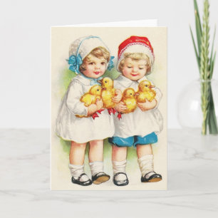 Retro Kinderen en Ducklings Note Card Kaart