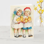 Retro kinderen en eendjes noteren Kaart (Gele Bloem)