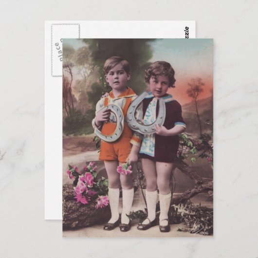 Retro Kinderen met Briefkaart van de Hoefijzers me (Voorkant / Achterkant)
