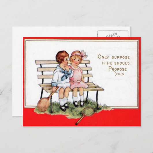  retro kinderen spelen tennis Valentijn ca Feestdagenkaart (Voorkant / Achterkant)