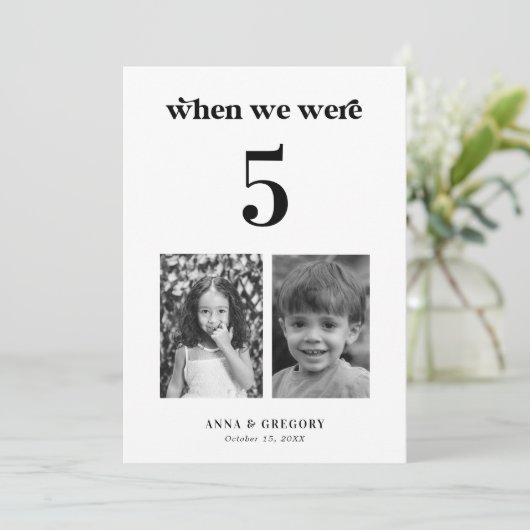 Retro kinderfoto's 5x7 huwelijks tafelnummer  (Staand voorkant)