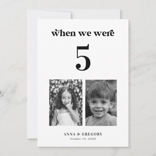 Retro kinderfoto's 5x7 tafelnummer bruiloft (Voorkant)