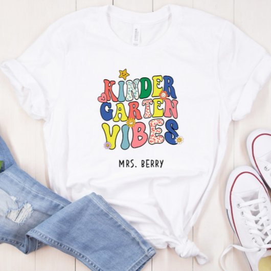 Retro Kindergarten Vibes Teacher T-shirt