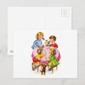 Retro Kinderverjaardagsfeestje Hondenkitten Uitnodiging Briefkaart (Voorkant / Achterkant)