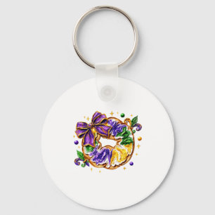 Retro King Cake Coquette Boog Kralen Gelukkig Mard Sleutelhanger