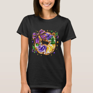 Retro King Cake Coquette Boog Kralen Gelukkig Mard T-shirt