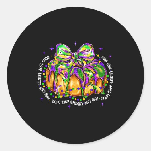 Retro King Cake Coquette Bow Beads Happy Mardi Gra Ronde Sticker (Voorkant)