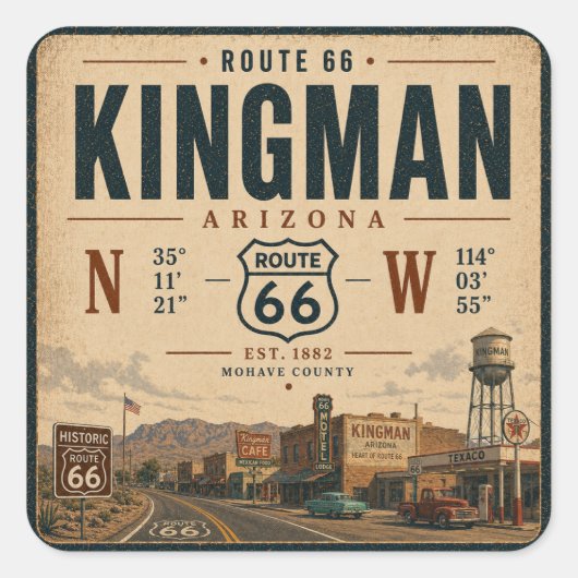 Retro Kingman Arizona Route 66 Sticker (Voorkant)