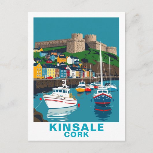 Retro Kinsale Cork Ireland Irish Coastal Village Briefkaart (Voorkant)