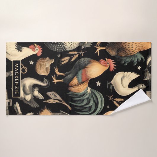 Retro Kip Boerderij Patroon Badhanddoek (Badhanddoek)