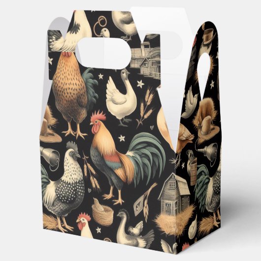 Retro Kip Boerderij Patroon Bedankdoosjes (Geopend)